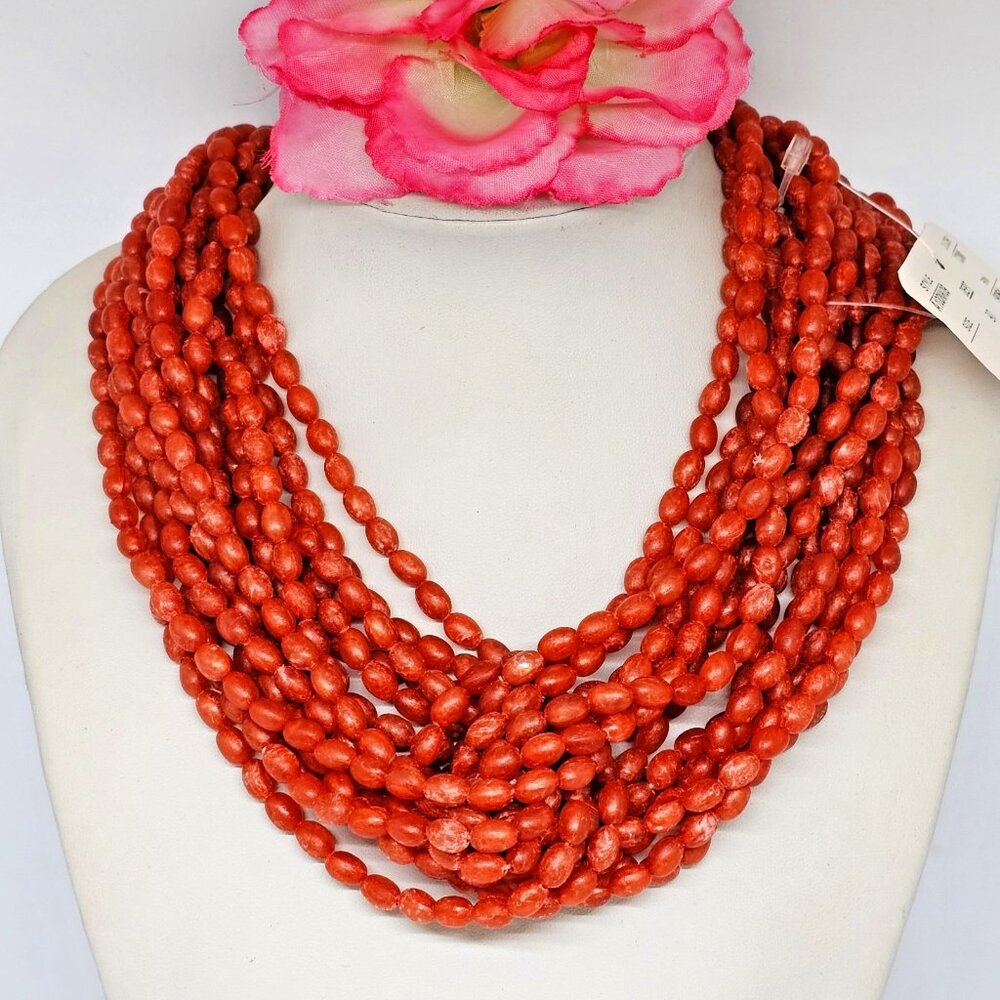 Doncaster Multi-Strand Coral Red Beaded Necklace
